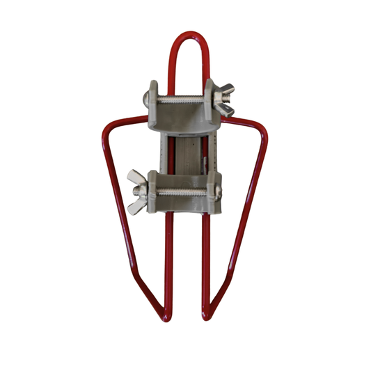 Red aluminum drink holder for use with walkers and knee scooters.