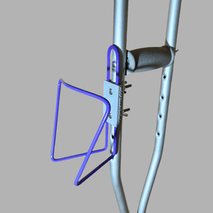Durable aluminum crutch cup holder designed to securely bolt into crutches for versatile drink storage.
