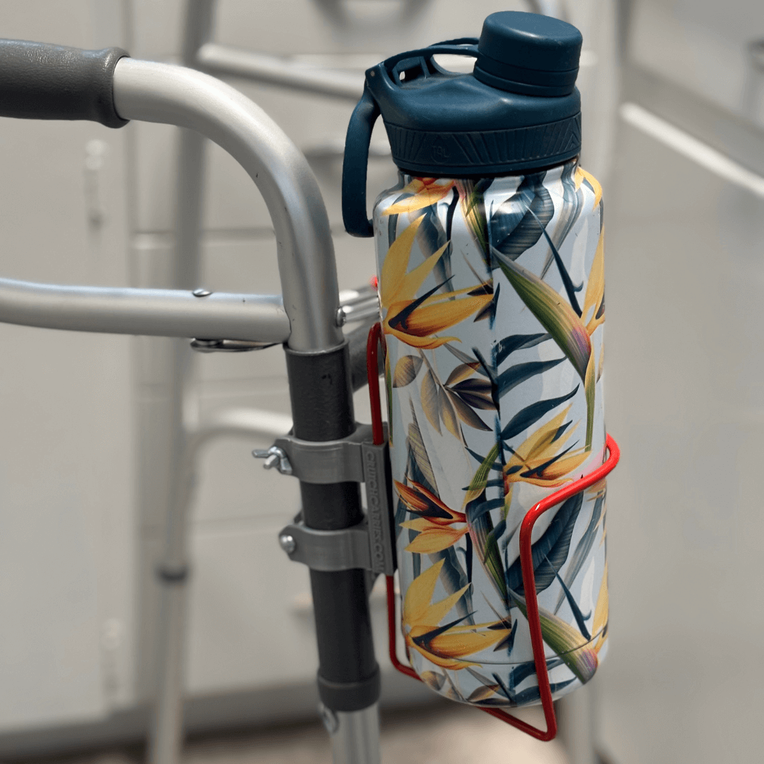 Translation missing: en.walker cup holder aluminum drink holder for walkers with floral water bottle attachment