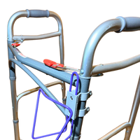 Walker cup holder attachment in aluminum, lightweight and durable, securely fits on walker for hands-free drink access.